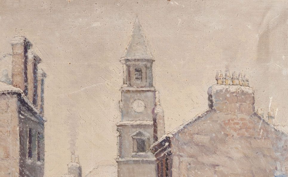 Detail of Market Street, Airdrie on a Snowy Day by George Cunningham Stevenson