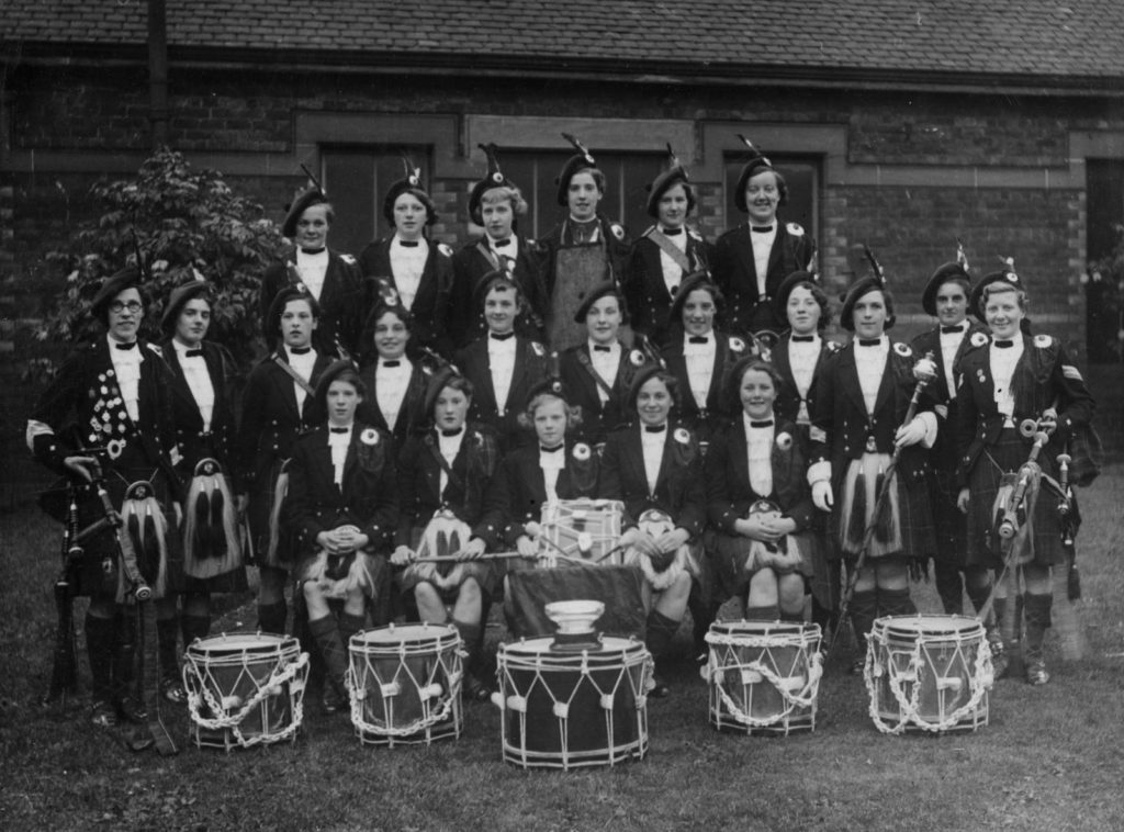 Coatbridge Ladies (also known as Scottish Ladies) Pipe Band, around 1950